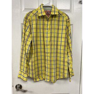 Men’s Robert Graham Yellow Plaid Button Shirt Cuff L
